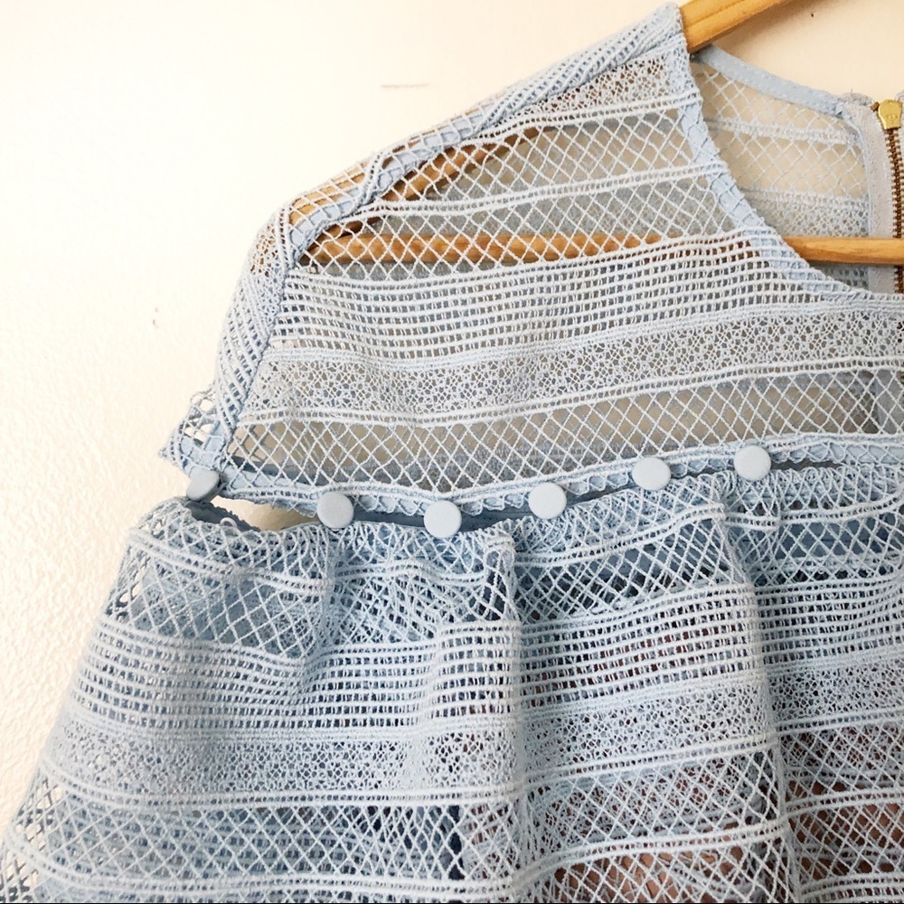 Self-Portrait Stripe Grid Mini Blue Lace Dress - Picture 3 of 9